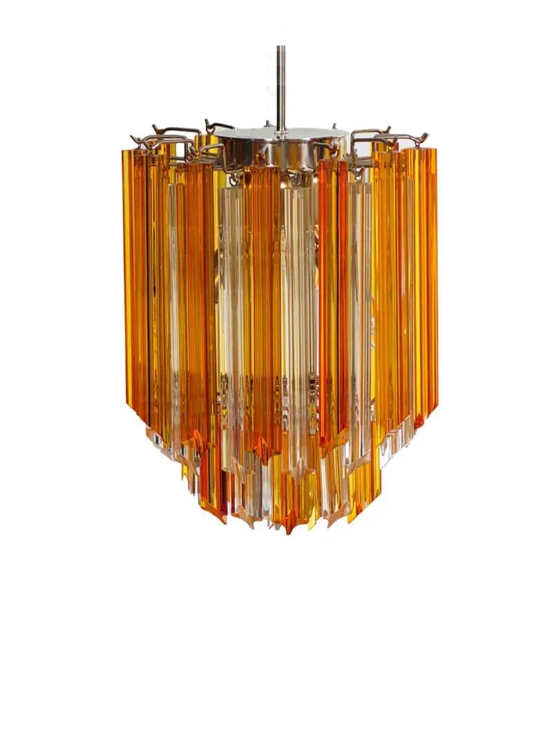 Layered Amber and Clear Glass Prism Chandelier