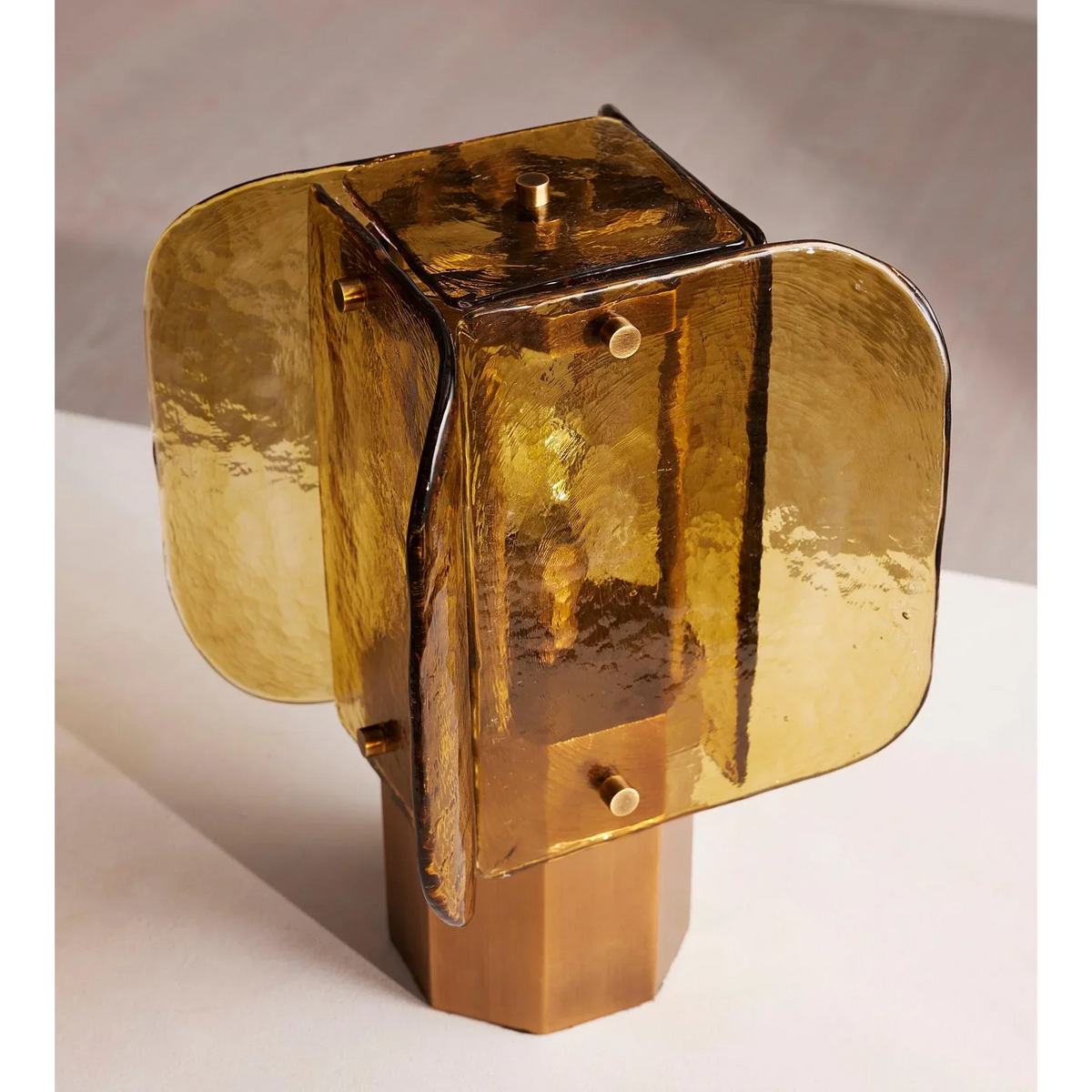Layered Amber Glass and Steel Table Lamp