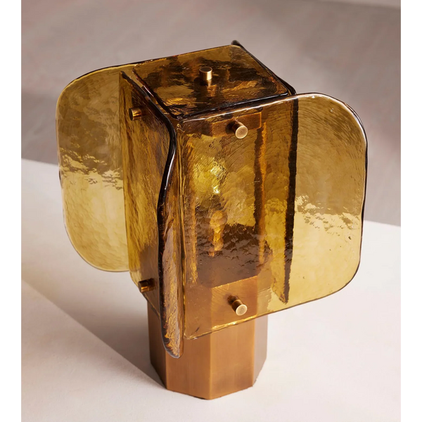 Layered Amber Glass and Steel Table Lamp