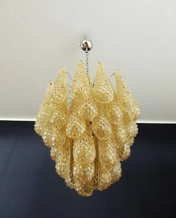 Layered Amber Glass Drop Cluster Chandelier