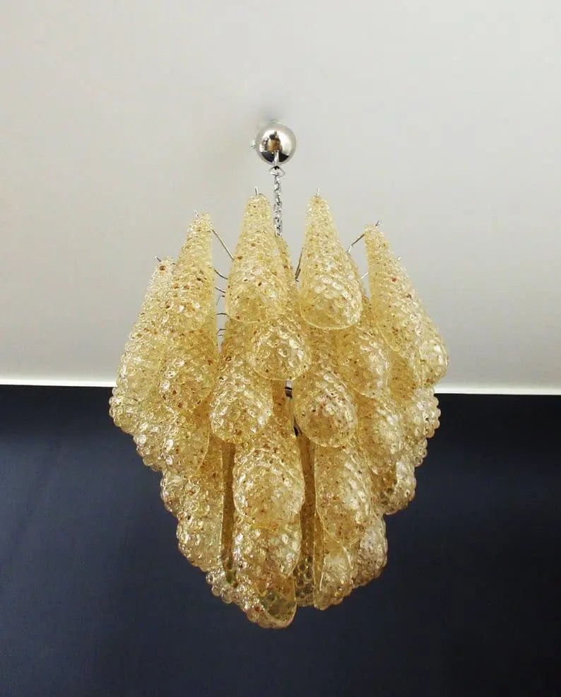 Layered Amber Glass Drop Cluster Chandelier
