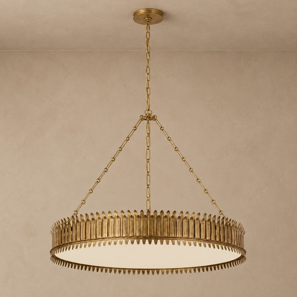 Layered Brass Leaf Ring Chandelier