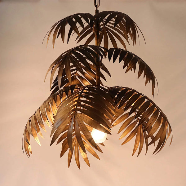 Layered Brushed Gold Iron Leaf Cluster Pendant