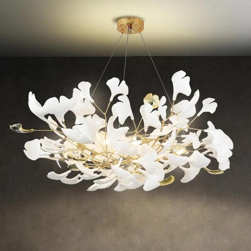 Layered Ceramic Ginkgo Petal Brass Chandelier