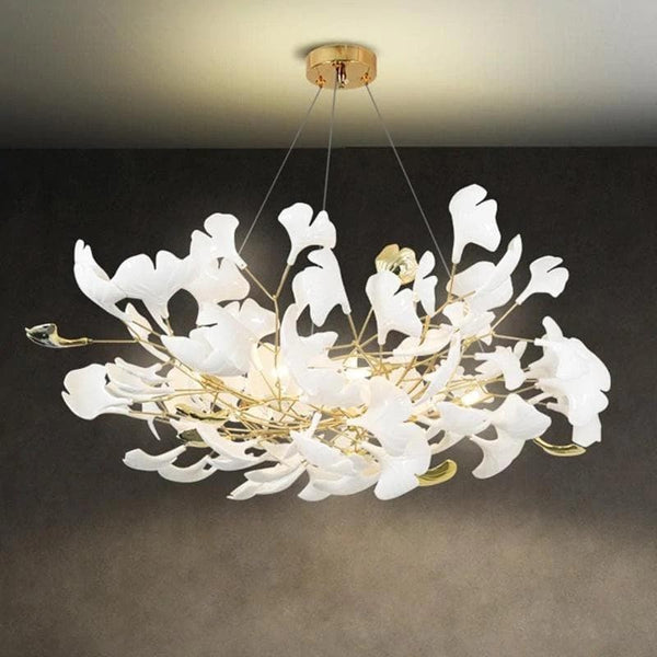 Layered Ceramic Ginkgo Petal Brass Chandelier