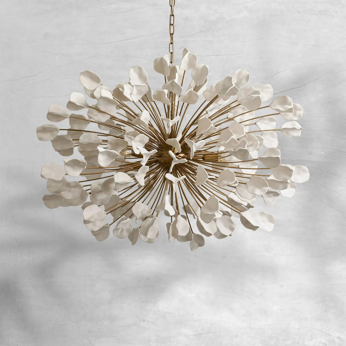Layered Ceramic Leaf Cluster Iron Chandelier