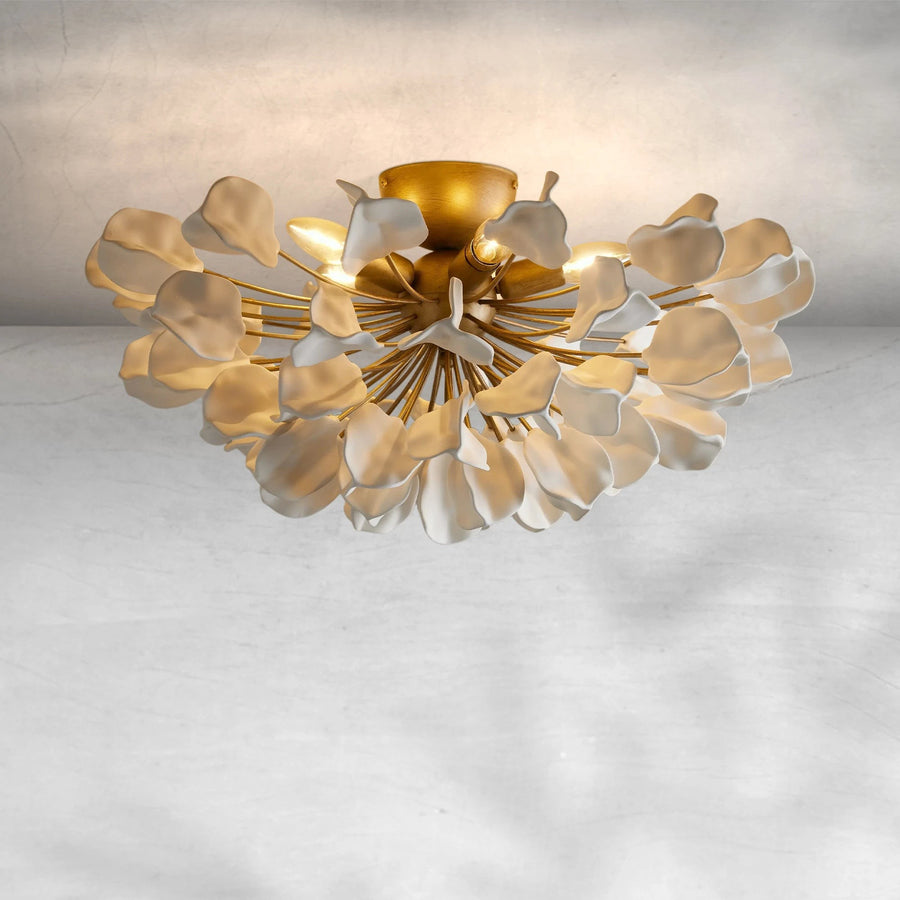 Layered Ceramic Leaf Iron Flush Mount