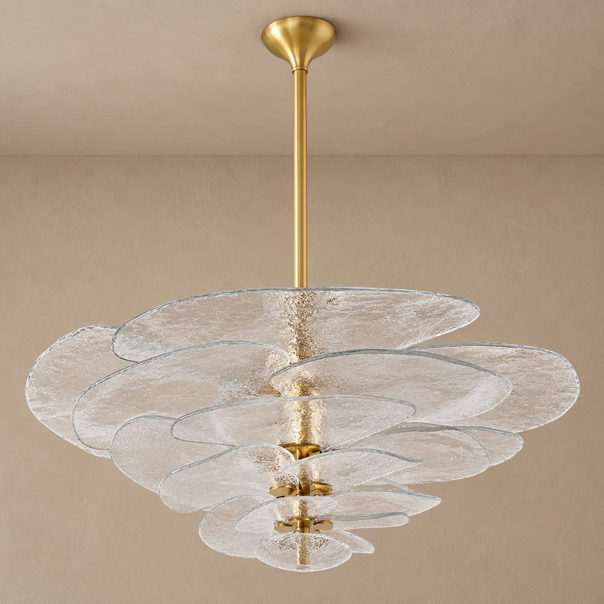 Layered Clear Glass Petal Cluster Chandelier