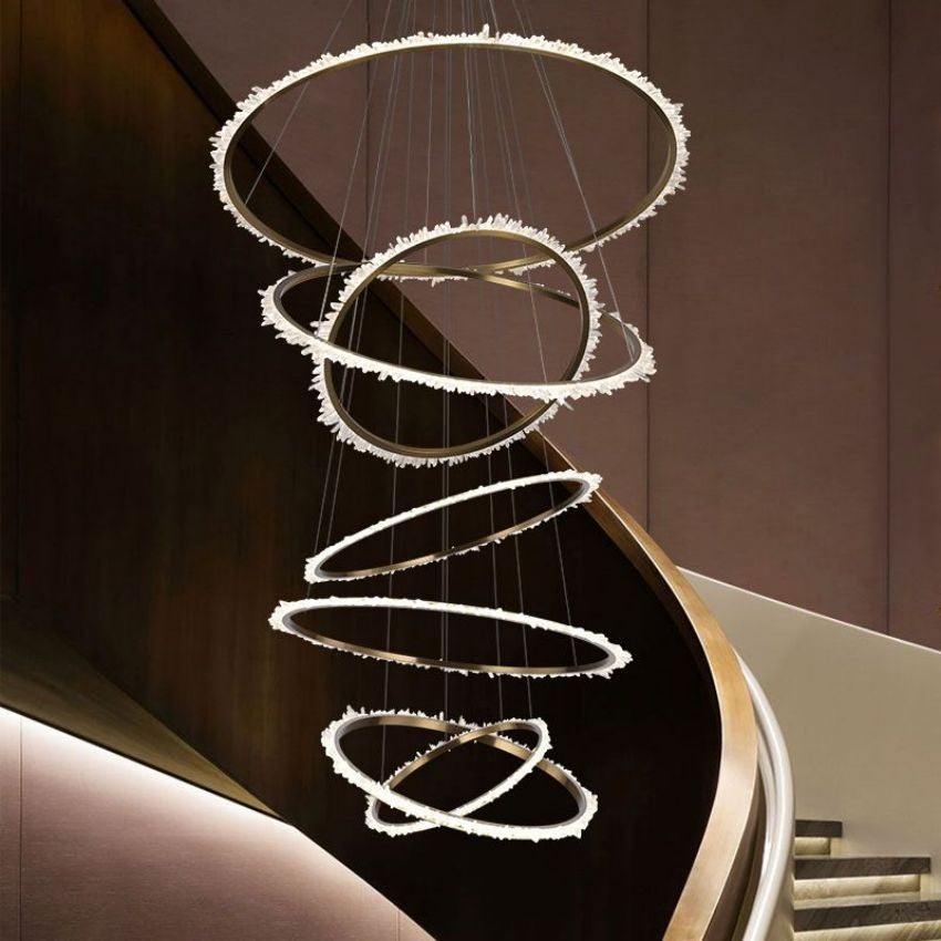 Layered Concentric Ring Crystal Cluster Chandelier
