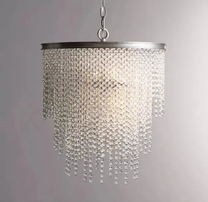 Layered Crystal Bead Strand Round Metal Pendant