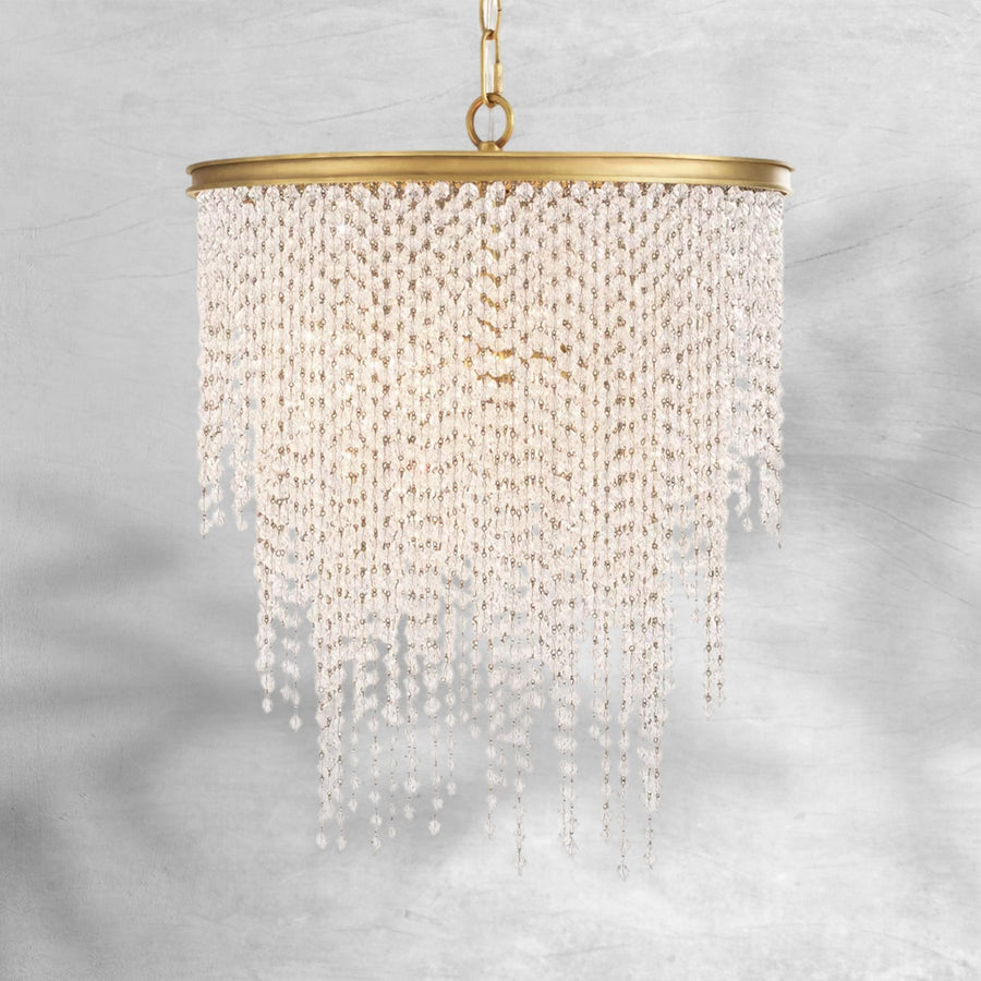 Layered Crystal Bead Strand Round Metal Pendant