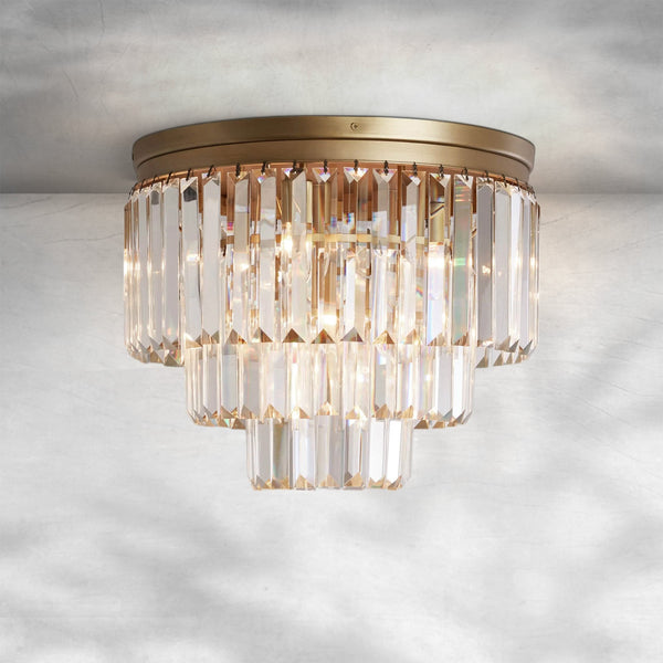 Layered Crystal Drop Flush Mount with Rustic Iron Frame