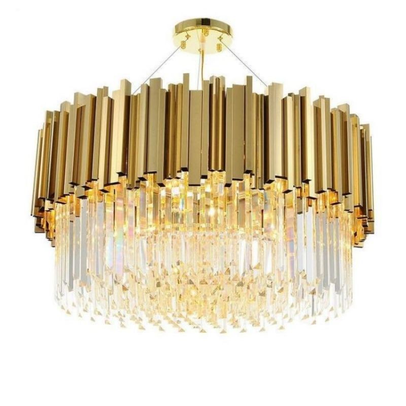 Layered Crystal Drum Ring Chandelier in Stainless Steel