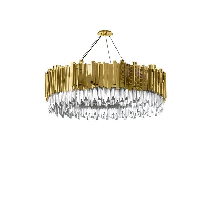 Layered Crystal Glass Ring Steel Chandelier
