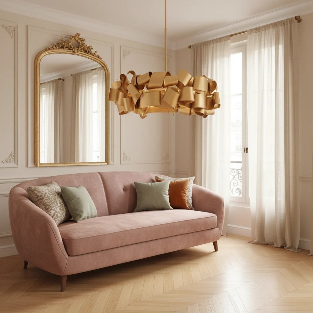 Layered Curved Iron Ribbon Cluster Chandelier