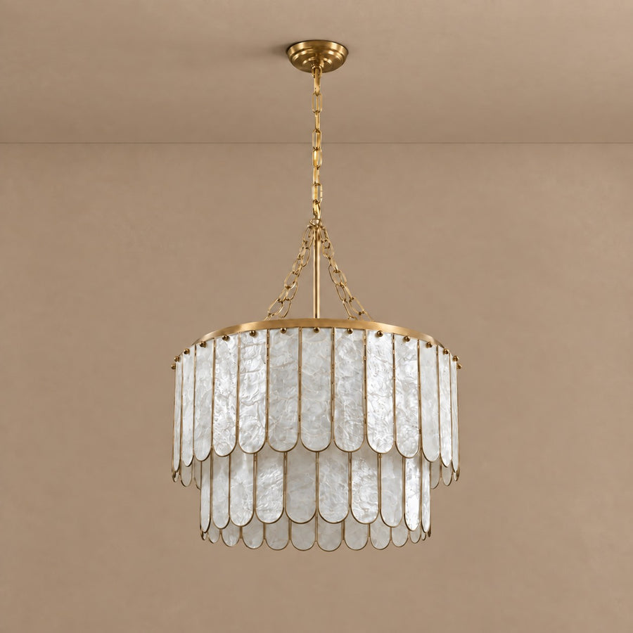 Layered Double Ring Shell Panel Chandelier
