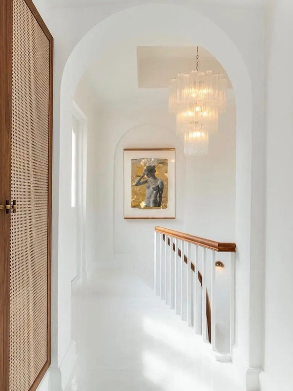 Layered Glass Tube Ring Chandelier with Brass