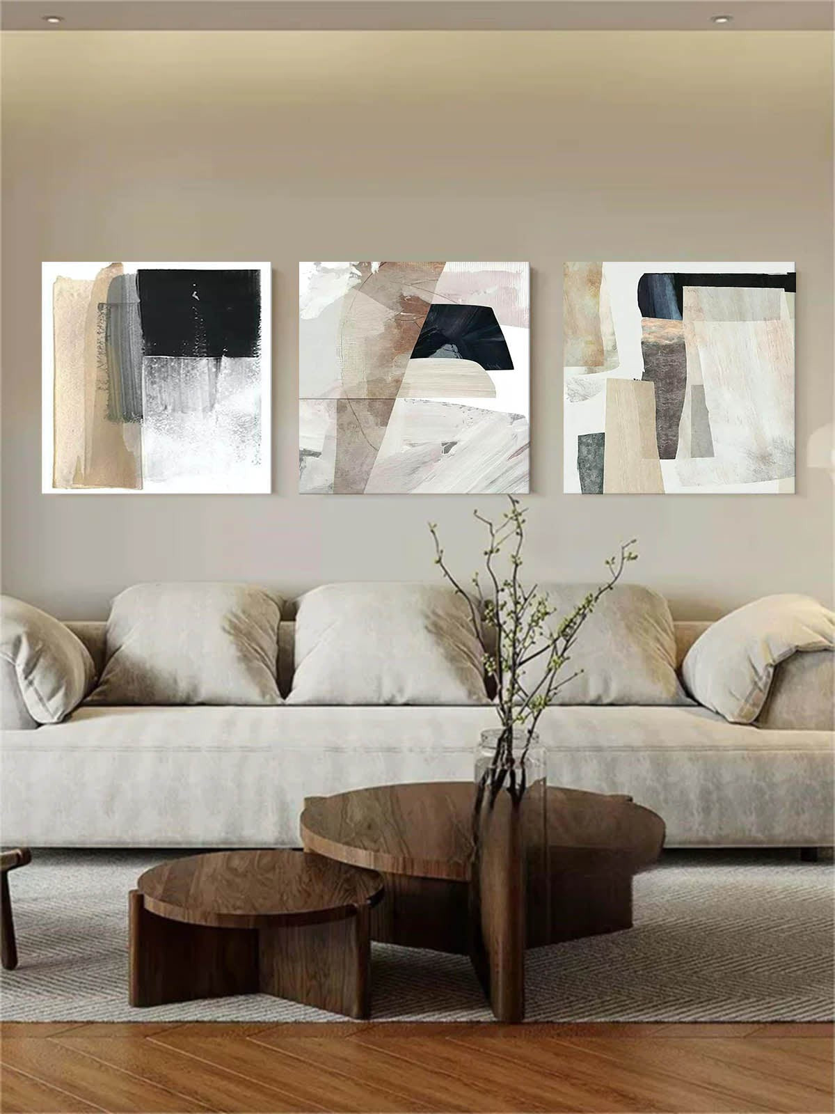 Layered Neutral Abstract Triptych
