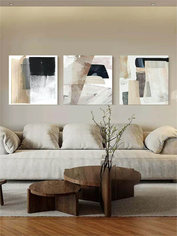 Layered Neutral Abstract Triptych
