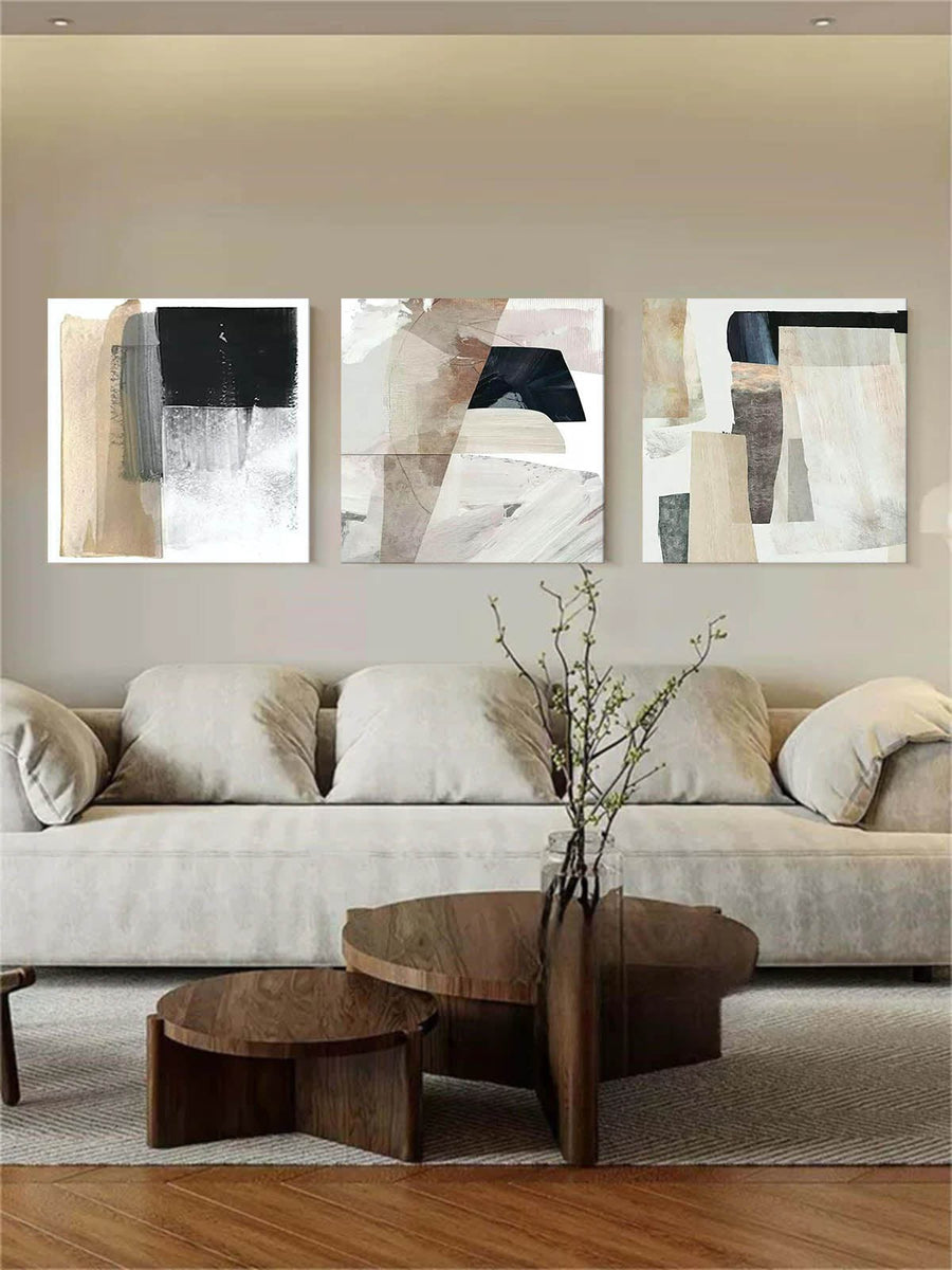 Layered Neutral Abstract Triptych