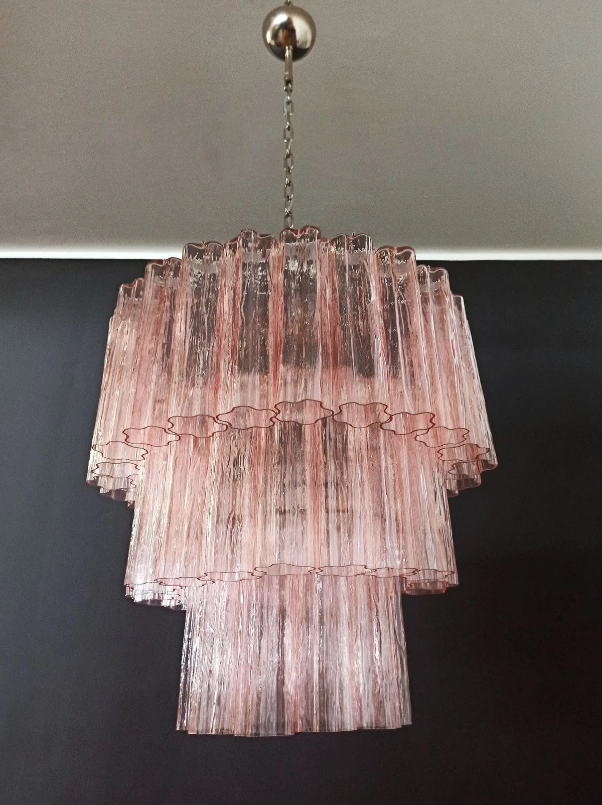 Layered Pink Glass Tube Cluster Chandelier