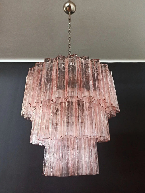 Layered Pink Glass Tube Cluster Chandelier