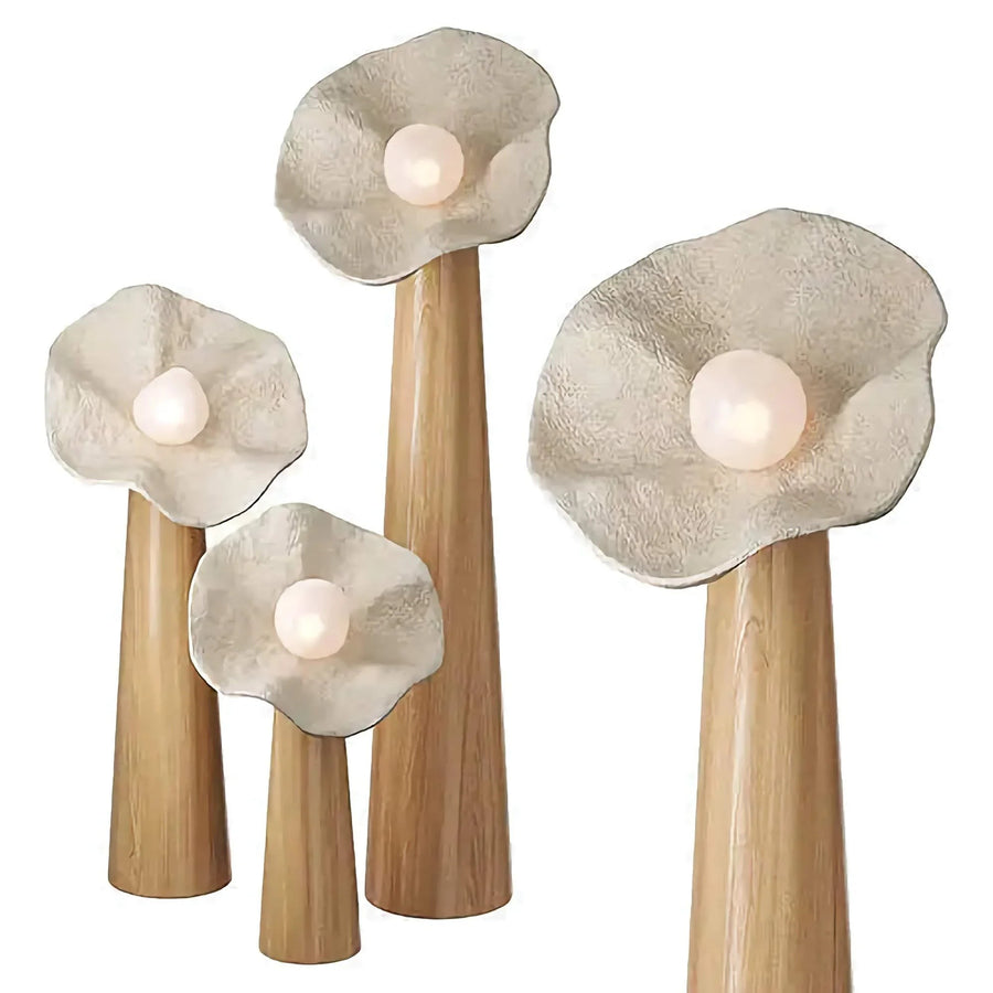 Layered Resin Petal Floor Lamp with Wood Column