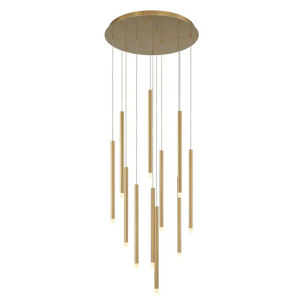 Layered Ring Brass and Black Light Column Chandelier