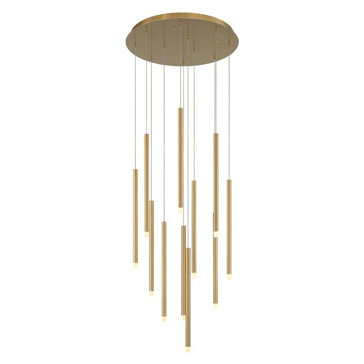 Layered Ring Brass and Black Light Column Chandelier