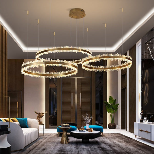 Layered Ring Rock Crystal Cluster Chandelier