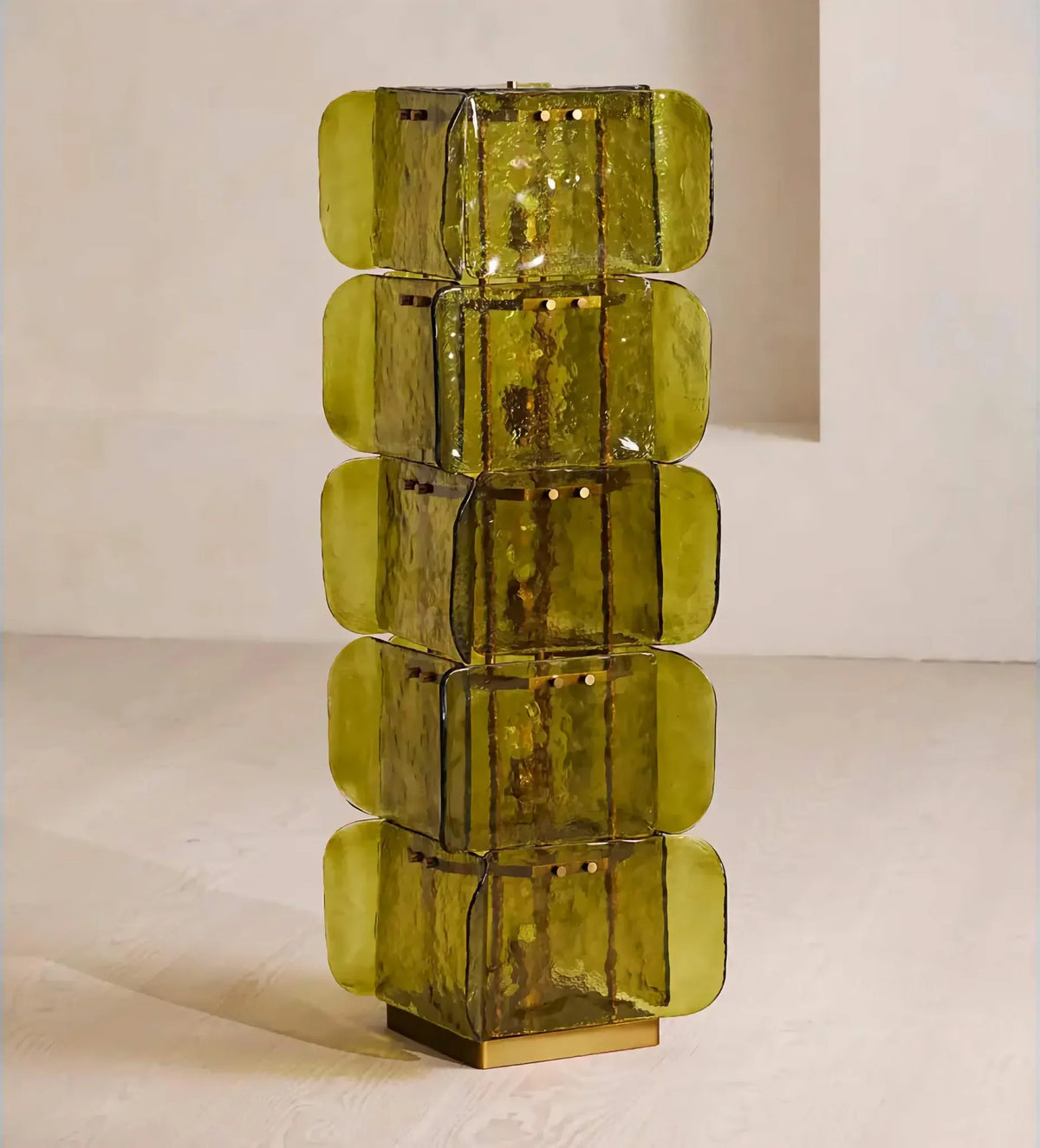 Layered Rippled Green Glass and Iron Floor Lamp