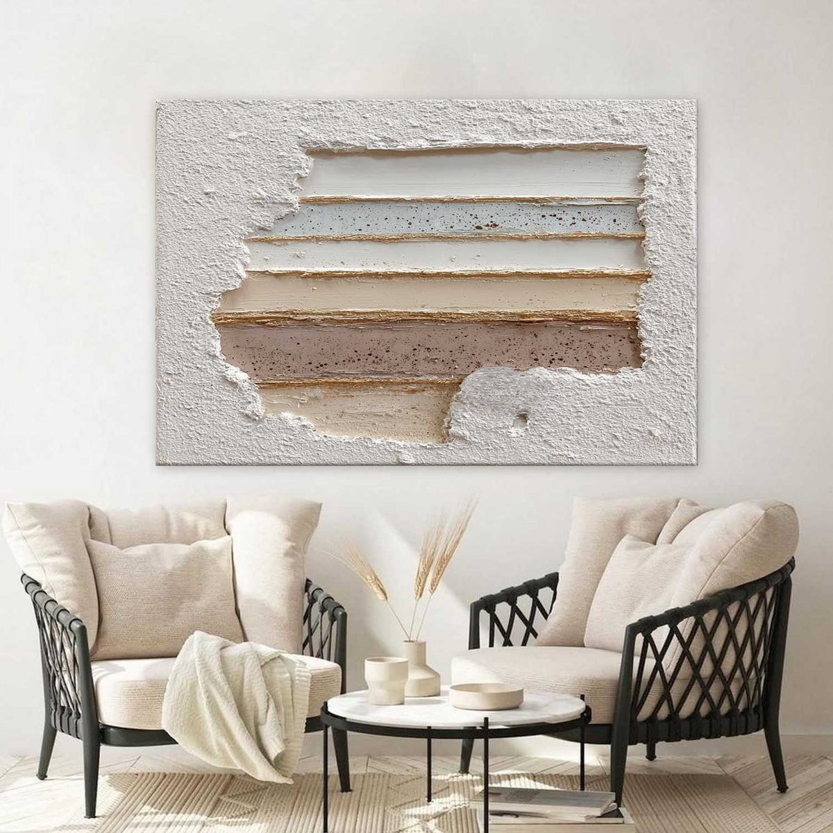 Layered Sand Strata in White Plaster