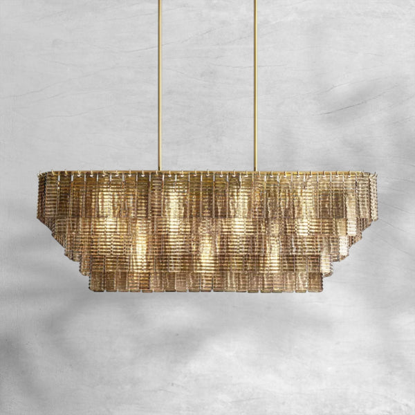 Layered Smoke Glass Ring Rectangular Chandelier