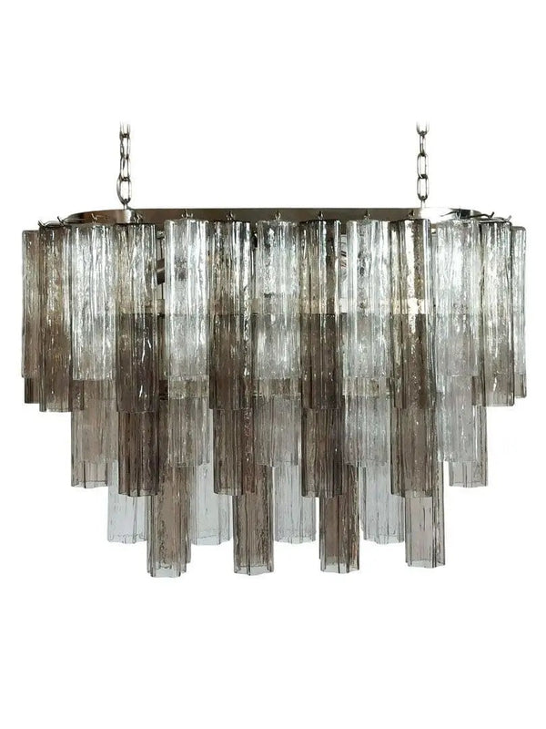 Layered Smoked and Clear Glass Tube Chandelier