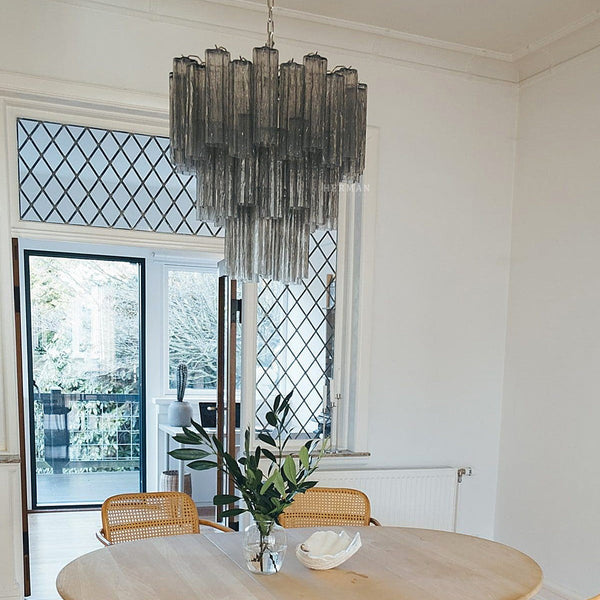 Layered Smoked Glass Tube Ring Chandelier