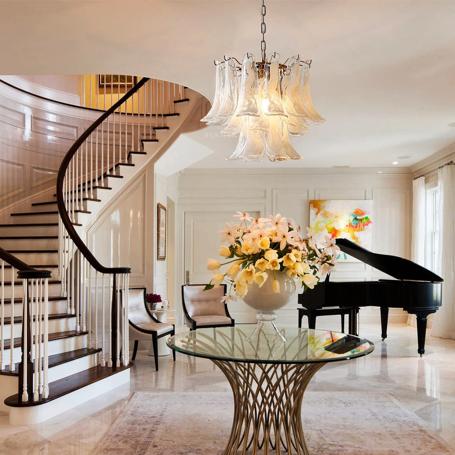 Layered Tiered Glass Cluster Chandelier with Slender Metal Frame