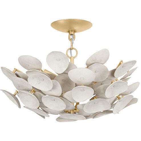 Layered White Coco Shell and Gold Leaf Flush Mount