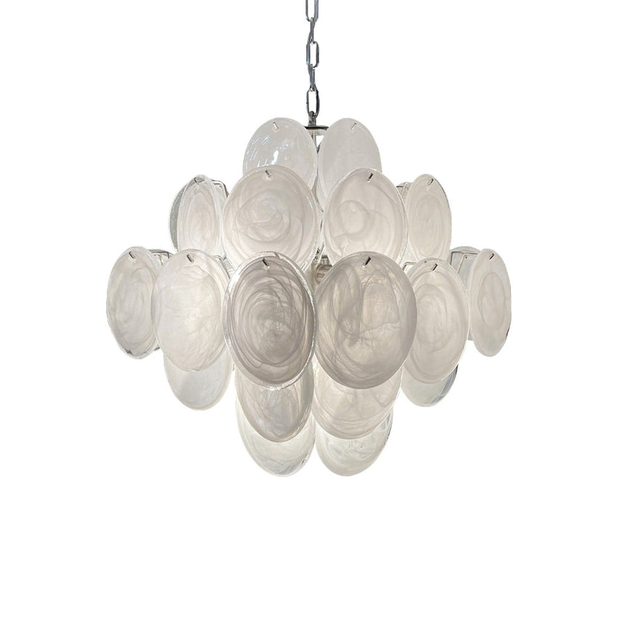 Layered White Glass Disk Cluster Chandelier