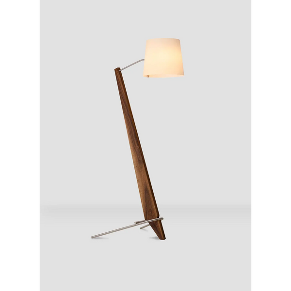 Leaning Solid Wood Stem Fabric Shade Floor Lamp