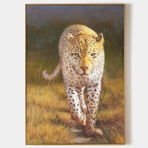 Leopard Approaching Through Golden Grass