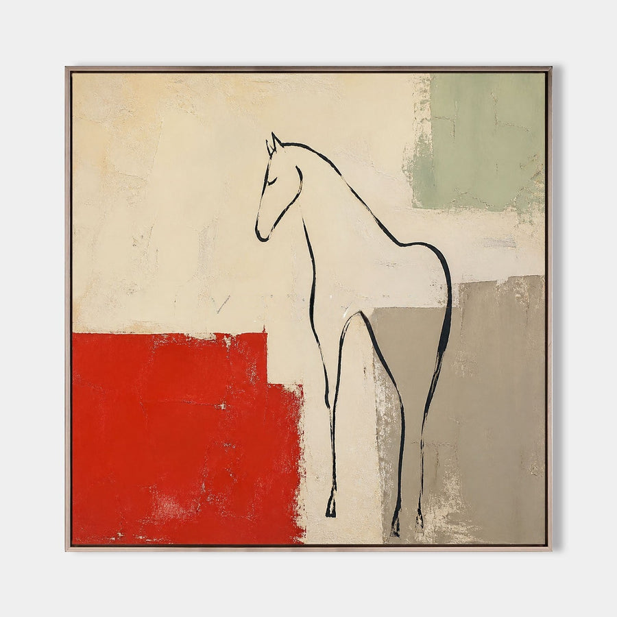 Line Drawn Horse on Red Blocks
