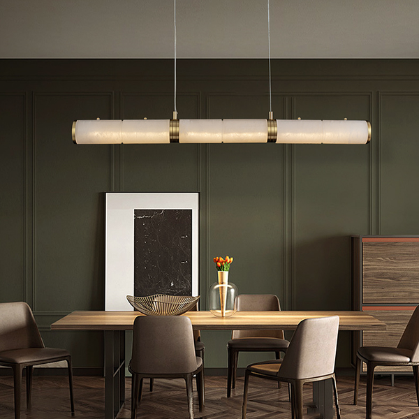 Linear Alabaster Bar and Brass Frame Chandelier