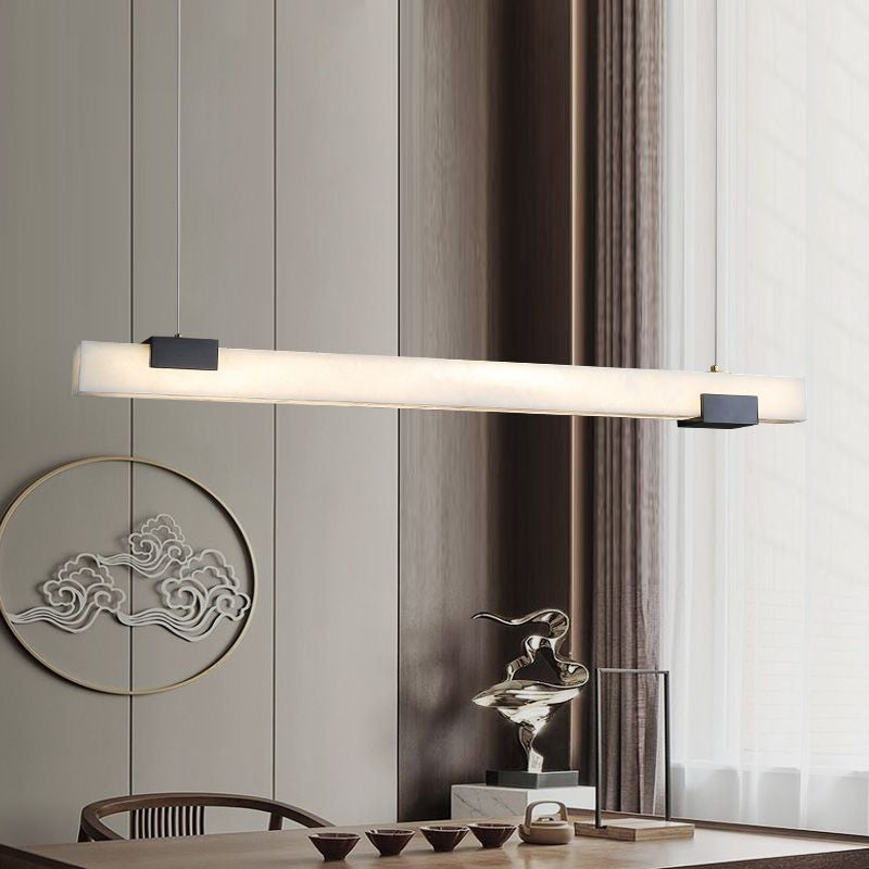 Linear Alabaster Bar Chandelier with Black Metal Frame