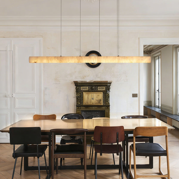 Linear Alabaster Bar Chandelier with Brass Canopy