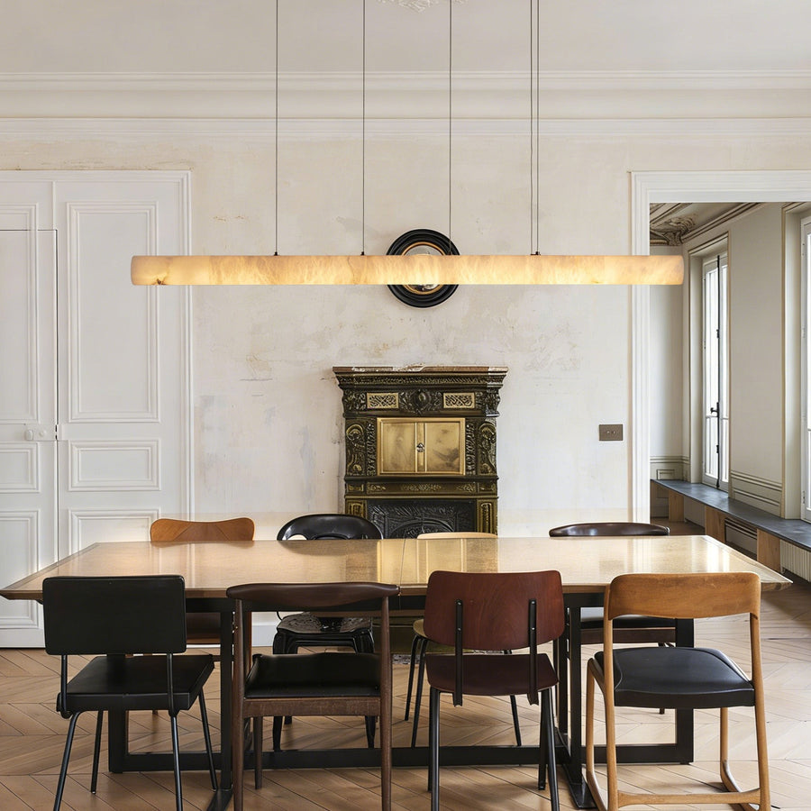 Linear Alabaster Bar Chandelier with Brass Canopy