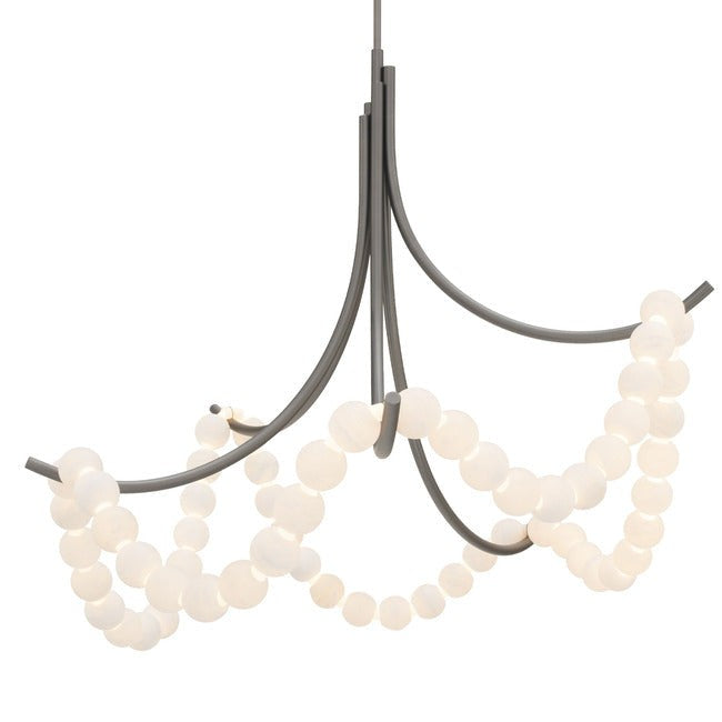 Linear Alabaster Bead Strand Steel Chandelier