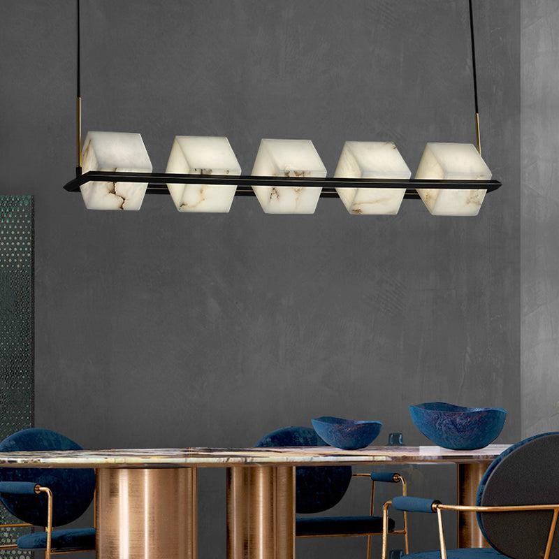 Linear Alabaster Cube Chandelier with Black Frame