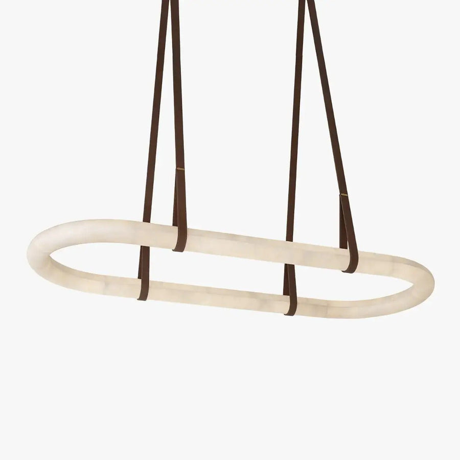 Linear Alabaster Disc and Leather Strap Chandelier