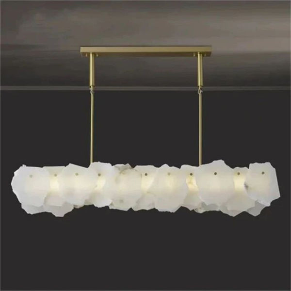 Linear Alabaster Flake and Metal Chandelier