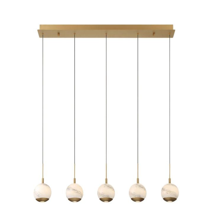 Linear Alabaster Glass Shade Metal Chandelier